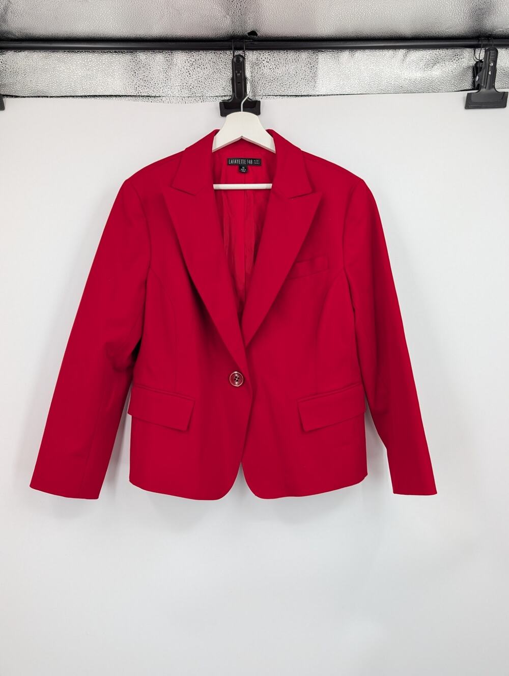 Lafayette 148 One Button Tomato Red Blazer Size 14 Career Office Work Statement
